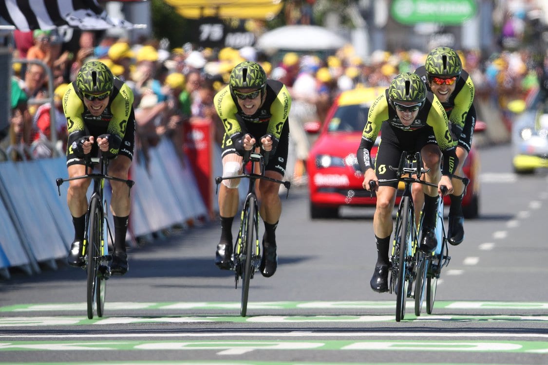 Michael (left) and team finishing the Stage 3 Team Time Trial