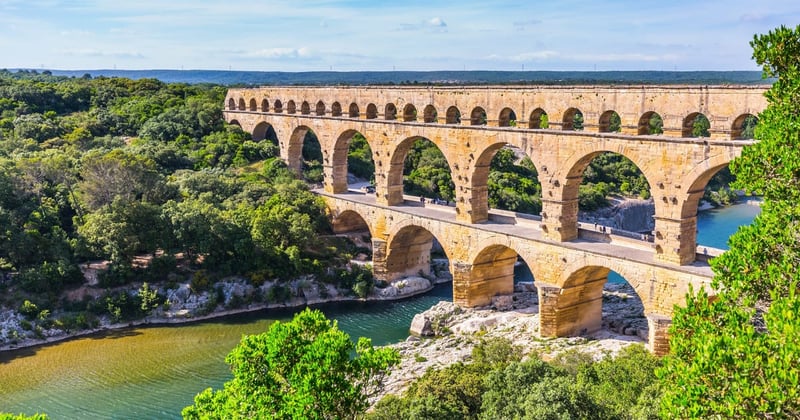 history rich French monuments  Pont du Gard, Arc de Triomphe
